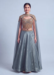 Diwali Cape Lehenga Choli – Gabana Skirt with Zari Stone Work Blouse & Attached Cape 7