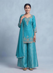 Diwali Jacquard Palazzo Suit – Embroidered Chinon Kurti & Chiffon Dupatta 7