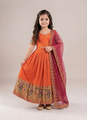 Diwali Paithani Lehenga for Kids – Parrot Zari Border & Silk Dupatta 7