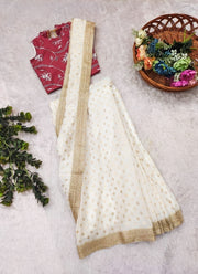 Diwali Ready to Wear Saree for Girls – Cream Gold Border Saree & Maroon Dola Silk Blouse 7