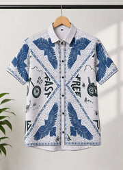 Knit Printed Shirt for Men – Half Sleeve Eagle & Floral Print Summer Shirt 2