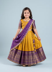 Diwali Pattu Lehenga for Girls – Zari Woven Silk with Contrast Border & Silk Dupatta 10
