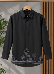 Linen Embroidered Shirt for Men – Full Sleeve Shirt with Tree & House Hem Embroidery in 3 Colours 3