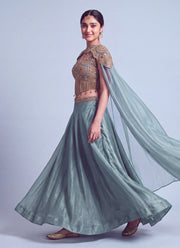 Diwali Cape Lehenga Choli – Gabana Skirt with Zari Stone Work Blouse & Attached Cape 8
