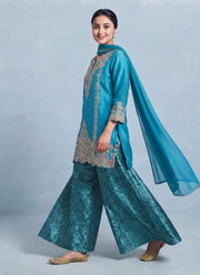 Diwali Jacquard Palazzo Suit – Embroidered Chinon Kurti & Chiffon Dupatta 8