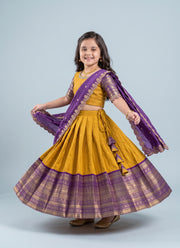 Diwali Pattu Lehenga for Girls – Zari Woven Silk with Contrast Border & Silk Dupatta 11