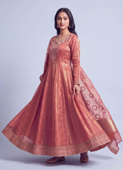 Diwali Tissue Anarkali Gown – NC Moss with Zardozi Yoke & Ring Motif Dupatta 8