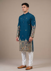 Diwali Heavy Embroidery Kurta Pajama for Men – Mughal Arch Embroidered Kurta with Churidar in 4 Colours 6