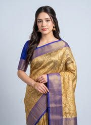 Diwali Gold Tissue Silk Saree – Jacquard Weave with Rich Pallu & Contrast Border in 4 Colours 12