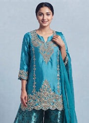 Diwali Jacquard Palazzo Suit – Embroidered Chinon Kurti & Chiffon Dupatta 9