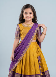 Diwali Pattu Lehenga for Girls – Zari Woven Silk with Contrast Border & Silk Dupatta 13