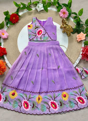 Diwali Floral Embroidered Lehenga for Girls – Crunchy Silk with Scalloped Flower Border 9