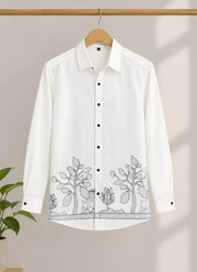 Linen Embroidered Shirt for Men – Full Sleeve Shirt with Tree & House Hem Embroidery in 3 Colours 5
