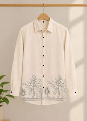 Linen Embroidered Shirt for Men – Full Sleeve Shirt with Tree & House Hem Embroidery in 3 Colours 9