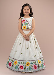 Diwali Floral Embroidered Lehenga for Girls – Crunchy Silk with Scalloped Flower Border 10