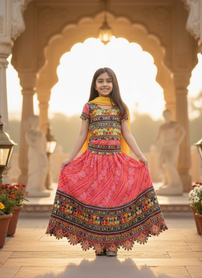 Multicolor Kids Lehenga Choli – Cotton & Linen