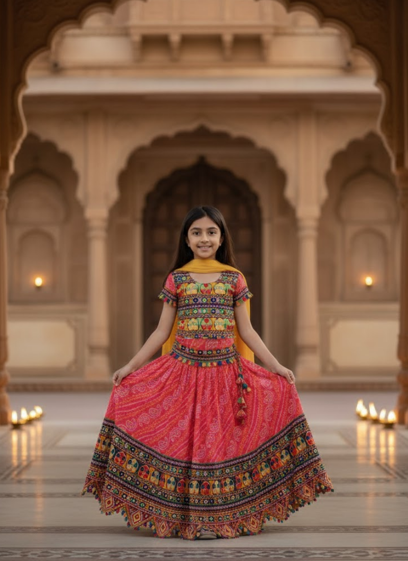 Multicolor Kids Lehenga Choli – Cotton & Linen