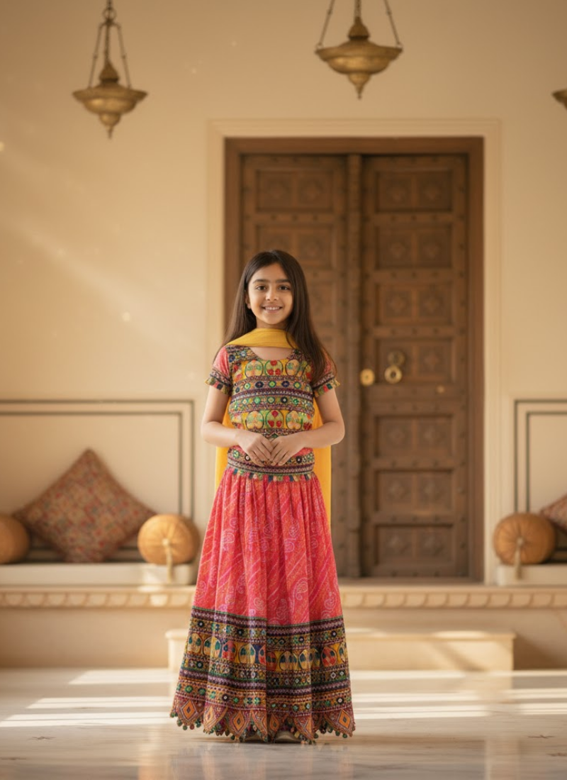 Multicolor Kids Lehenga Choli – Cotton & Linen