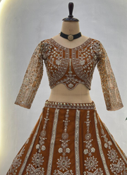 Red Butterfly Net Cocktail Lehenga Choli with Sequins Embroidery + Dupatta 5