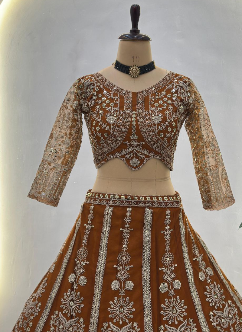 Red Butterfly Net Cocktail Lehenga Choli with Sequins Embroidery + Dupatta