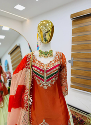 Red Crunchy Silk Sharara Suit with Heavy Sequins Embroidery + Dupatta 4