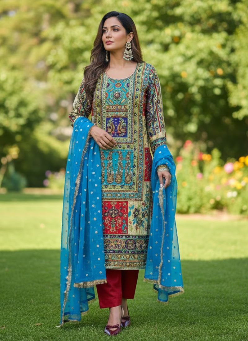 Pakistani Chinnon Salwar Suit with Hand Embroidery