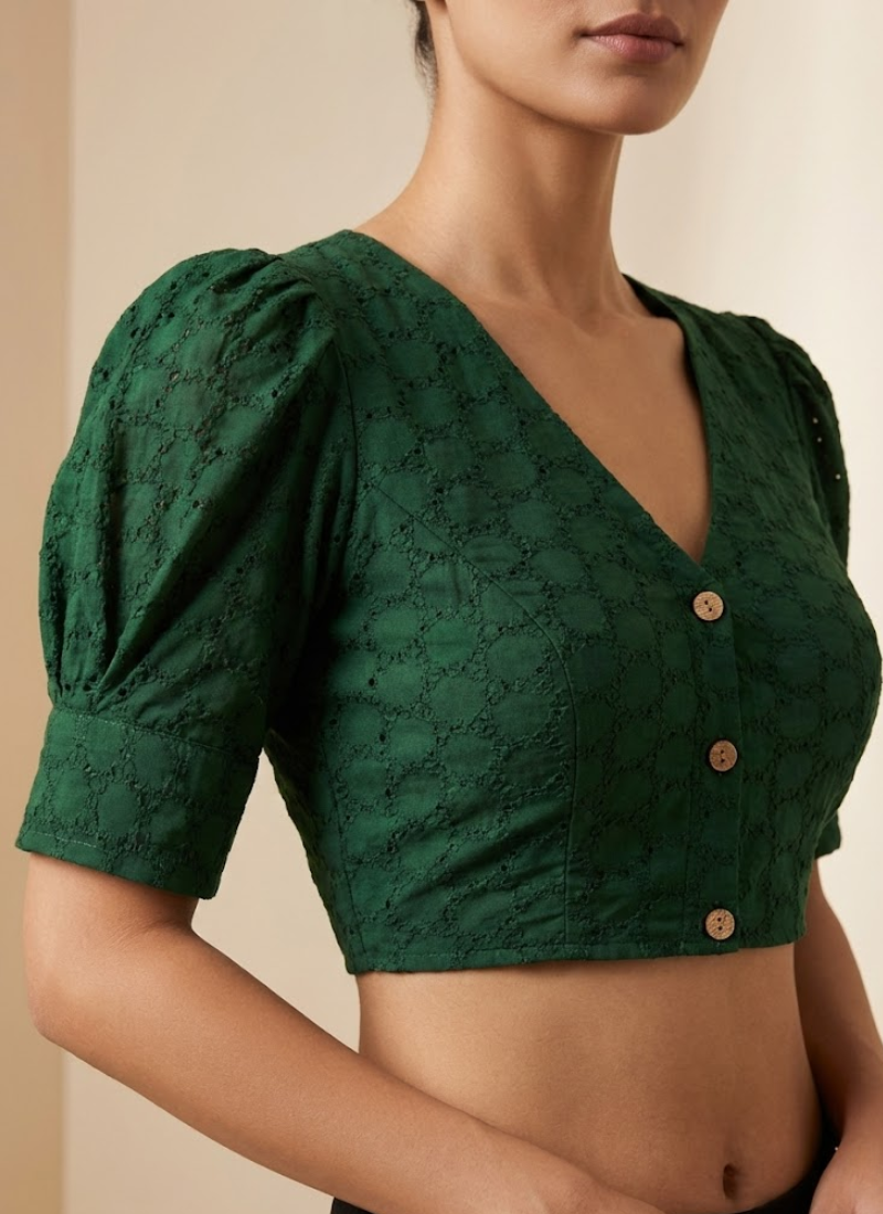 Pure Cotton Hakoba Puff Sleeve Blouse with Football Design