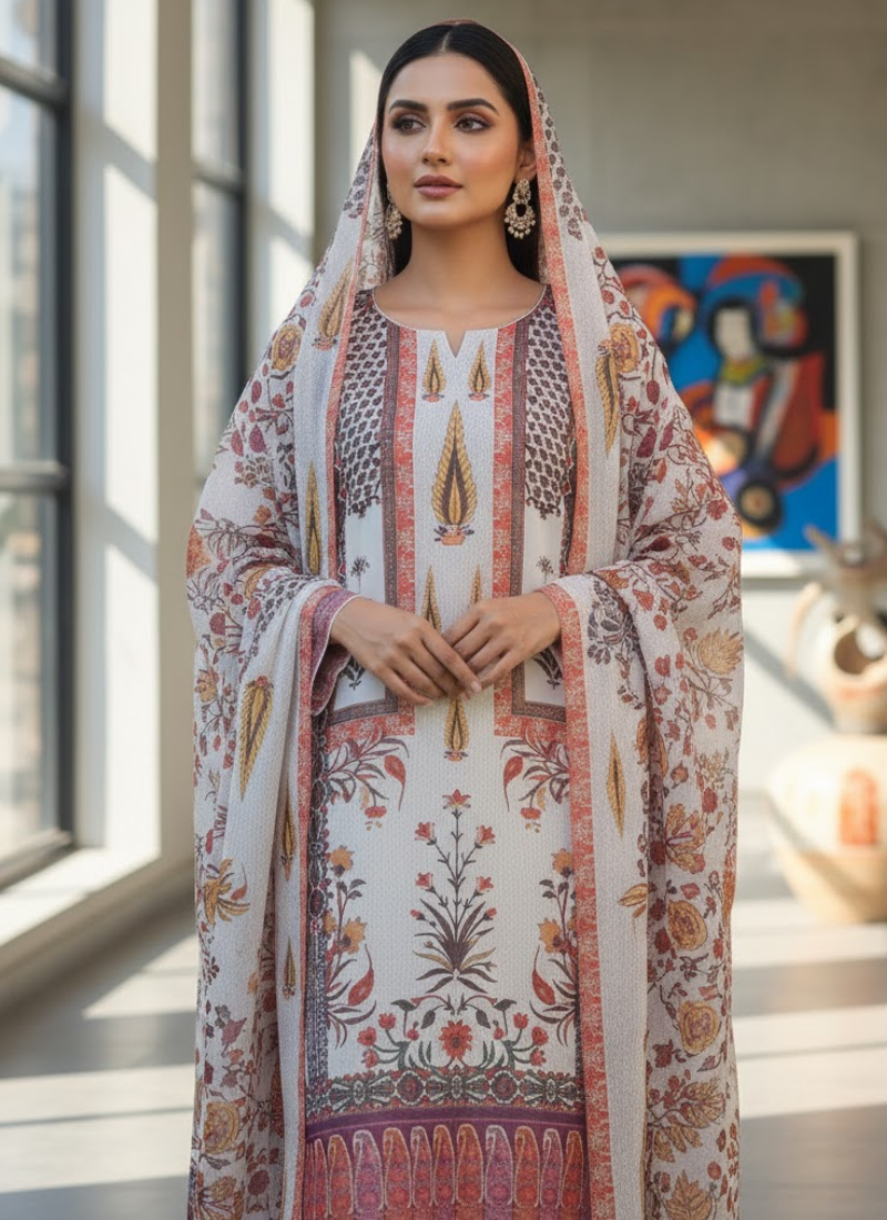 Pakistani Satin 3-Piece Salwar Suit – Elegant Kota Dupatta Ensemble