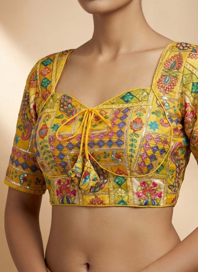 Pure Crepe Blouse with Elbow Sleeves & Back Dori