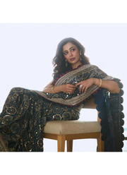 Ajrak Printed Silk Saree – Digital Print, Mirror & Sequins Handwork with Satin Blouse 12