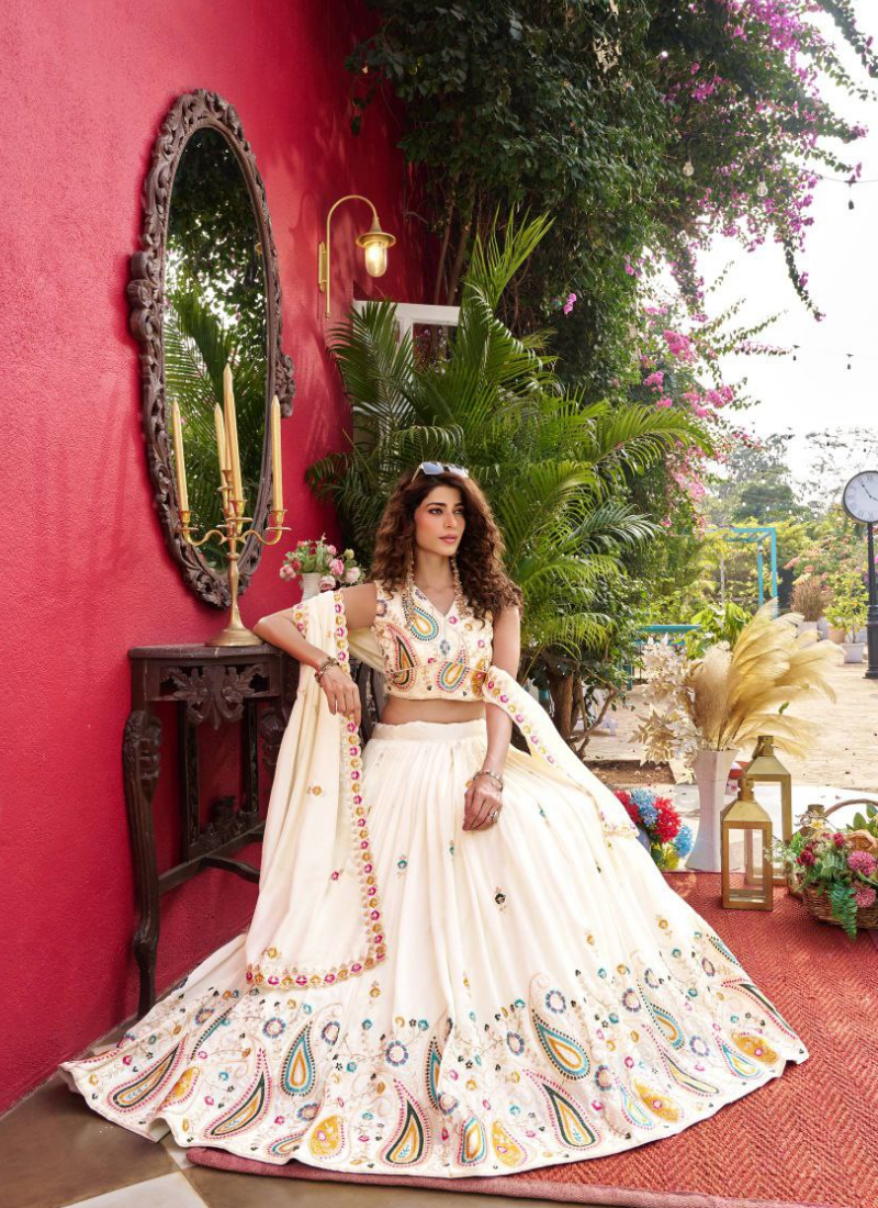 Pure Vichitra Heavy Embroidered Lehenga Choli