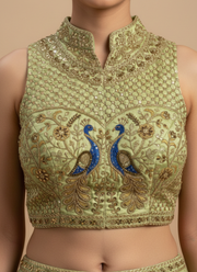 Peacock Silk Party Blouse with Hand Work 11