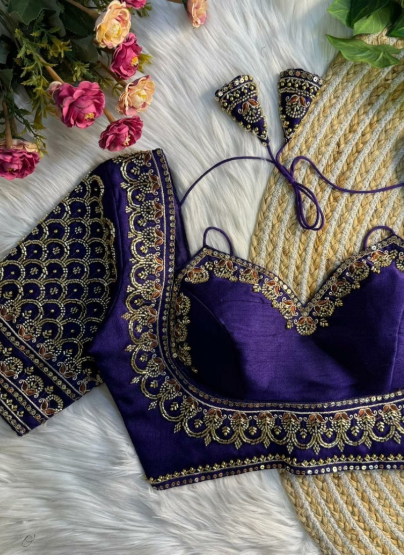 Italian Silk Women’s Blouse with Sequins & Handwork Partywear Design