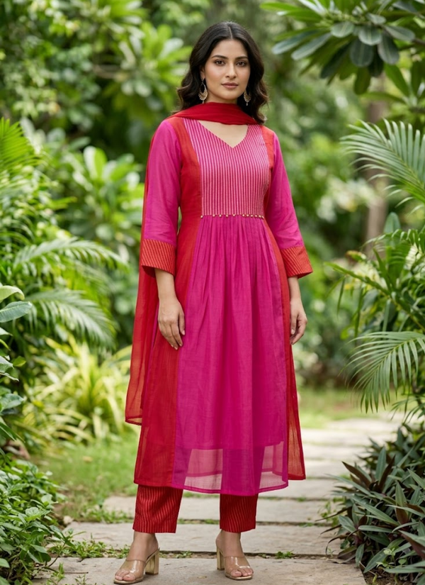 Pure Mul Chanderi Kurta Pant Set | Elegant Indian Traditional Wear Australia