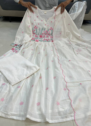 Mul Mul Cotton Punjabi Suit with Floral Embroidery & Scallop Dupatta 10