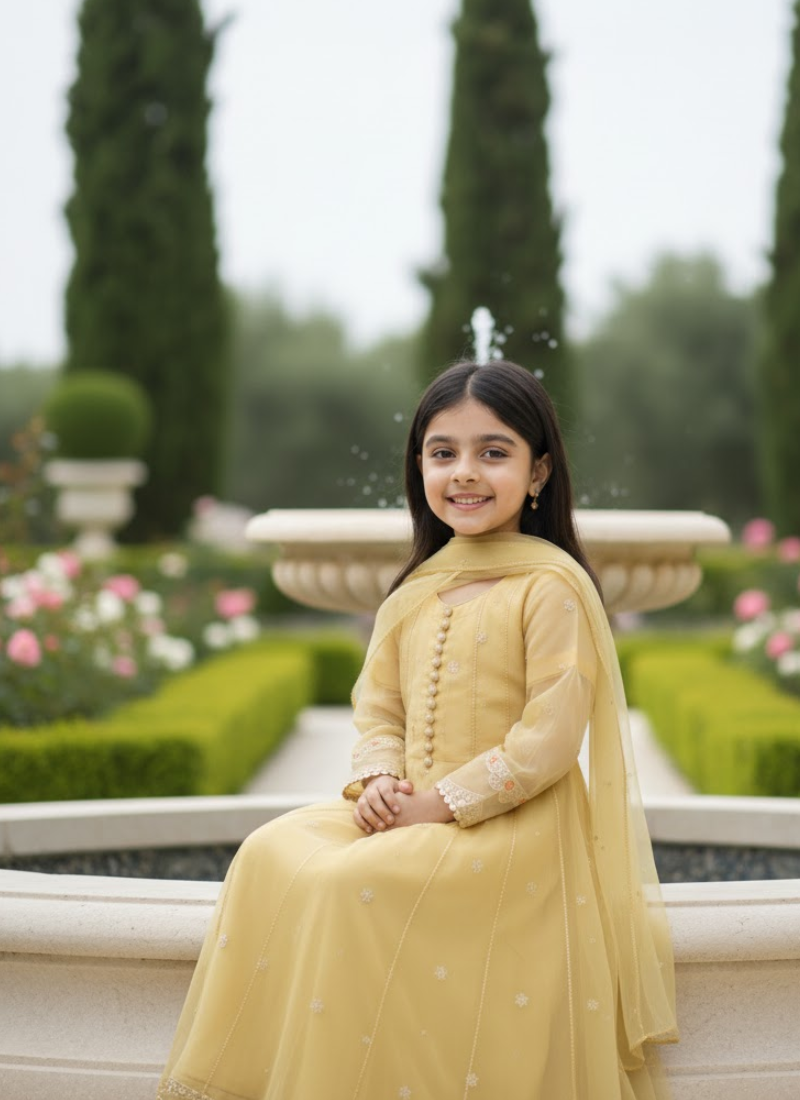 Beige Organza Kids Anarkali Dress – Elegant Ethnic Wear
