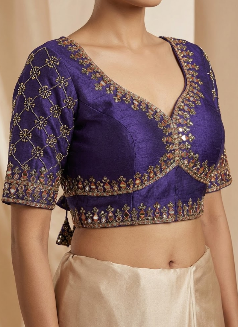 Italian Silk Women’s Blouse with Jari, Sequins & Beads Work