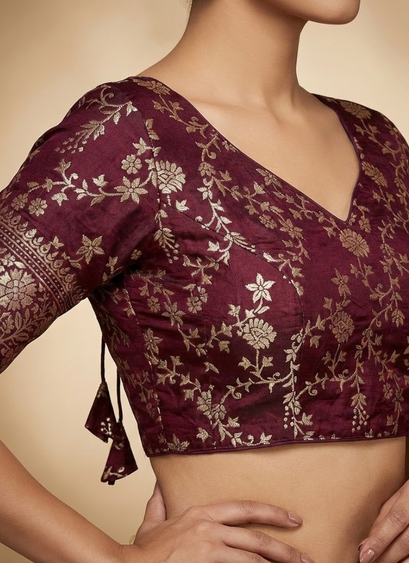 Pure Dola Silk Partywear Blouse with Front Open Style
