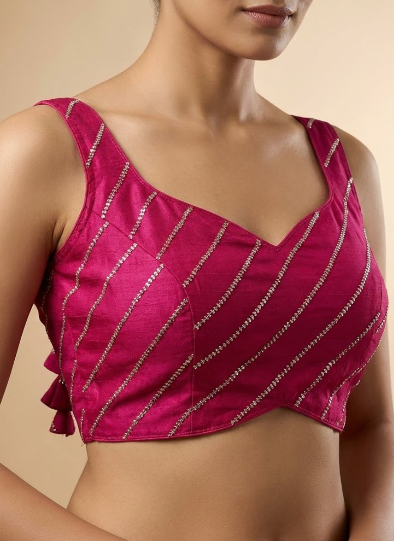 Heavy Vichitra Silk Sleeveless Blouse with Jari Work