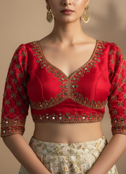 Italian Silk Women’s Blouse with Jari, Sequins & Beads Work (Front‑Open Design) 10