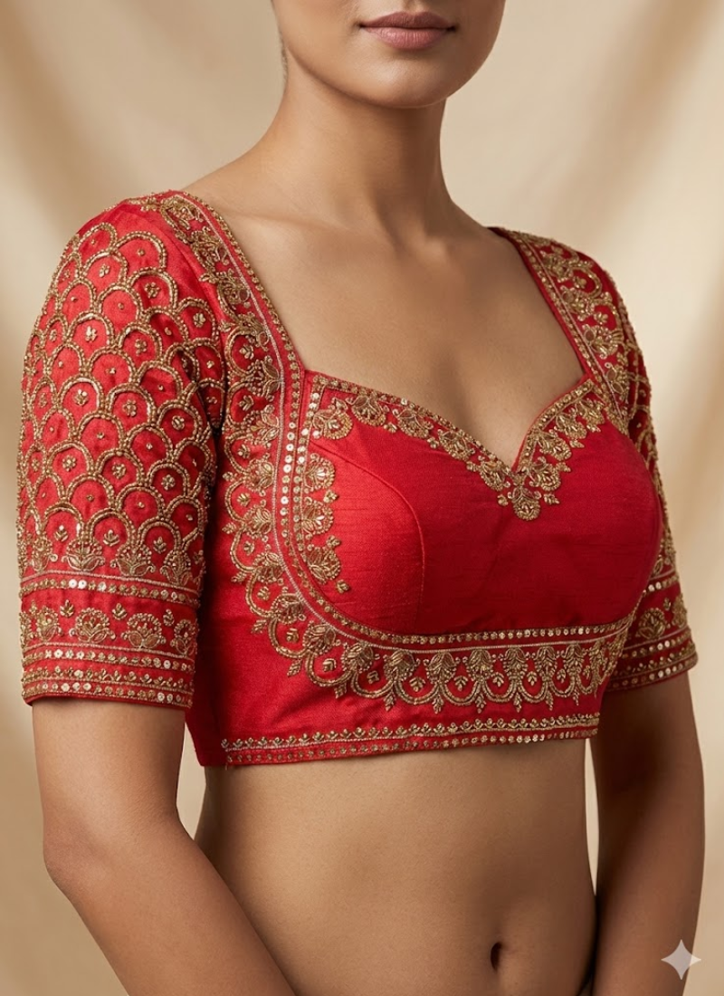 Italian Silk Women’s Blouse with Handwork, Sequins & Thread Work