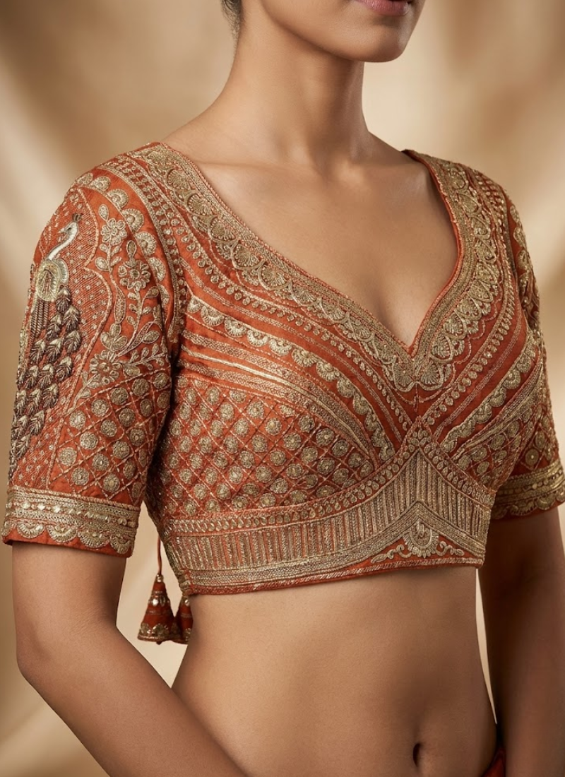 Roman Silk Women’s Blouse with Heavy Embroidery & Back‑Open Design
