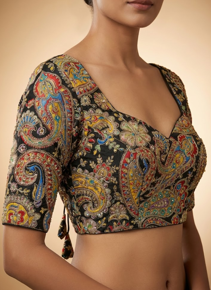 Crape Silk Women’s Blouse with Heavy Position Work & Back‑Open Design