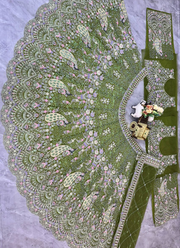 Mehendi Green Butterfly Net Lehenga Choli with Sequins & Coding Embroidery + Dupatta 5