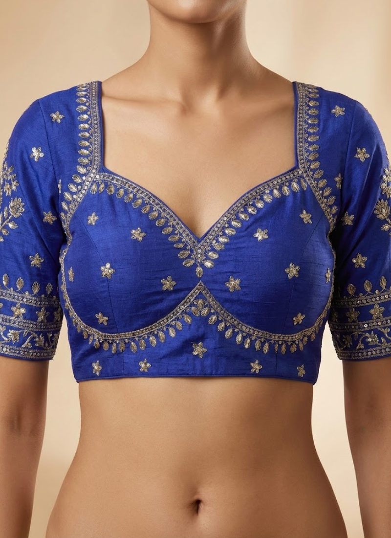 Royal Jodha Bridal Blouse in Vichitra Silk with Jari & Sequins Work