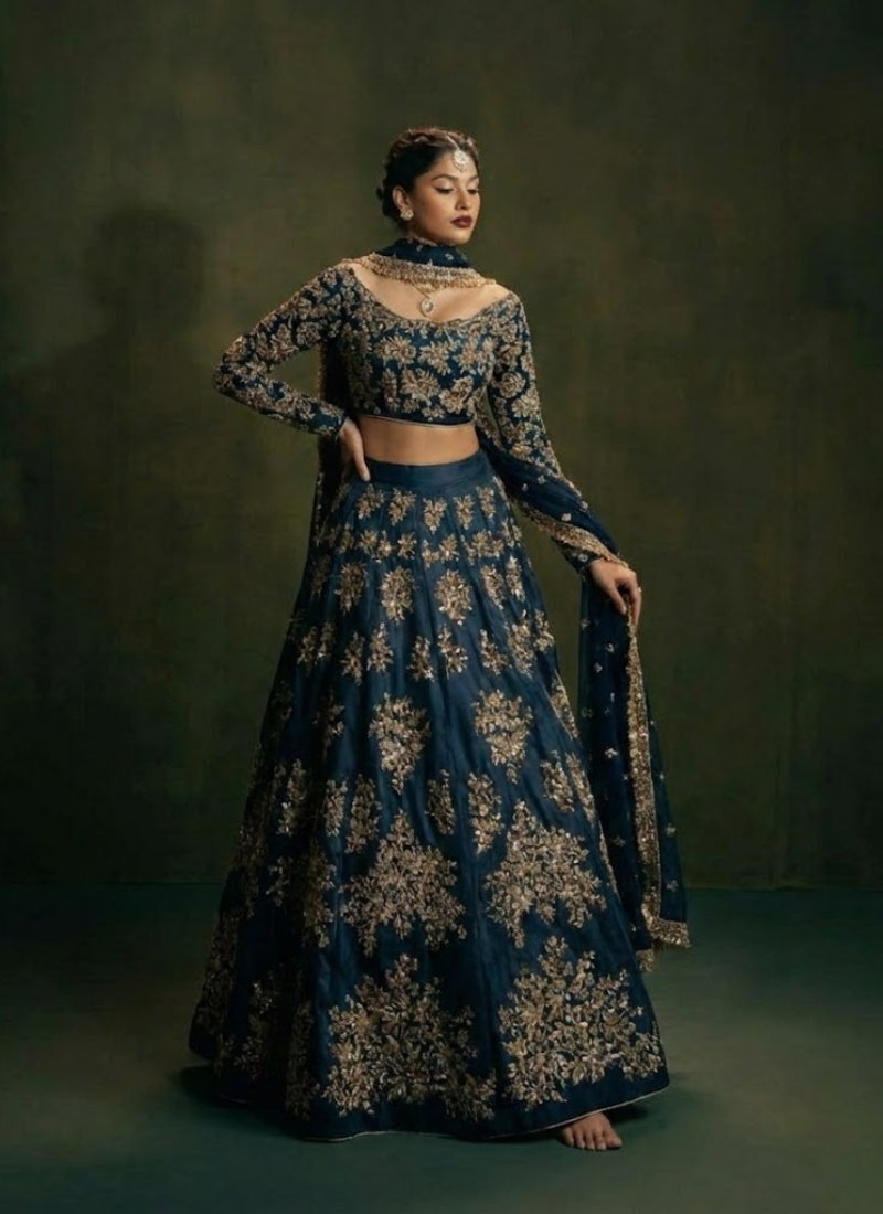 Heavy Chinon Silk Lehenga Choli with Sequins & Zari Embroidery + Lace Dupatta
