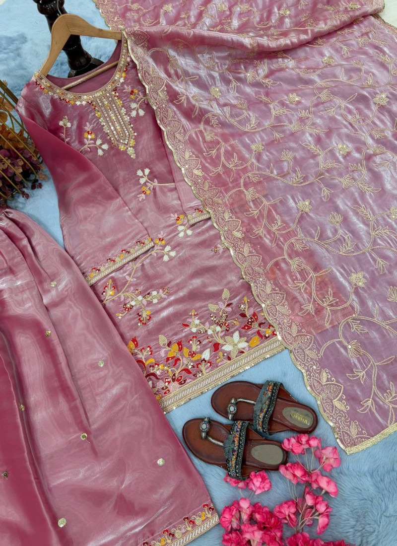 GMY Silk Sharara Suit with Sequins & Dori Embroidery + Dupatta