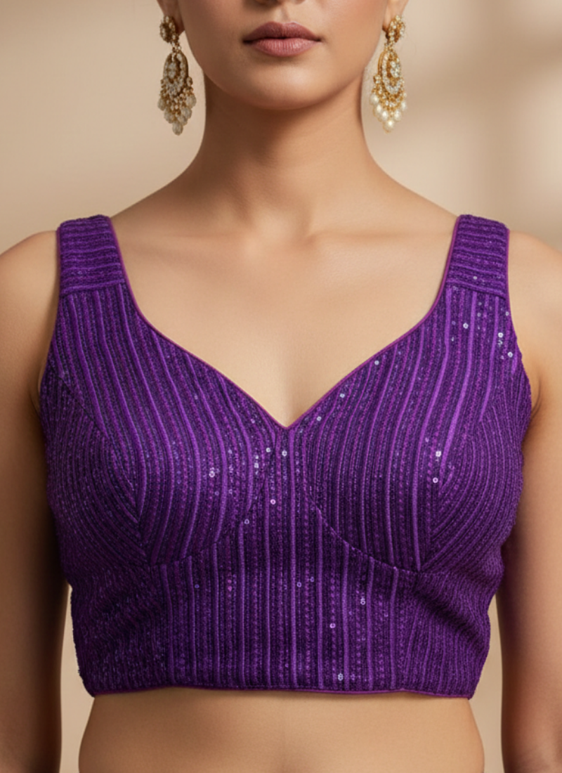 Glam Heavy Embroidery Deep Neck Party Blouse