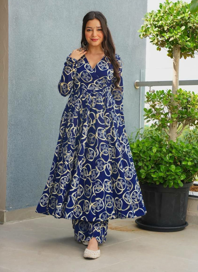 Heavy Rayon Anarkali Dress with Digital Print & Wide Flair