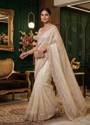 Pure Fandy Satin Silk Saree with Rose Gold Beadwork 10